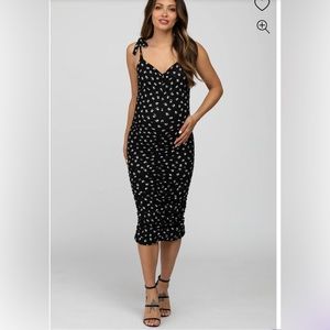 - Black Floral Ribbed Ruched Shoulder Tie Maternity Dress
